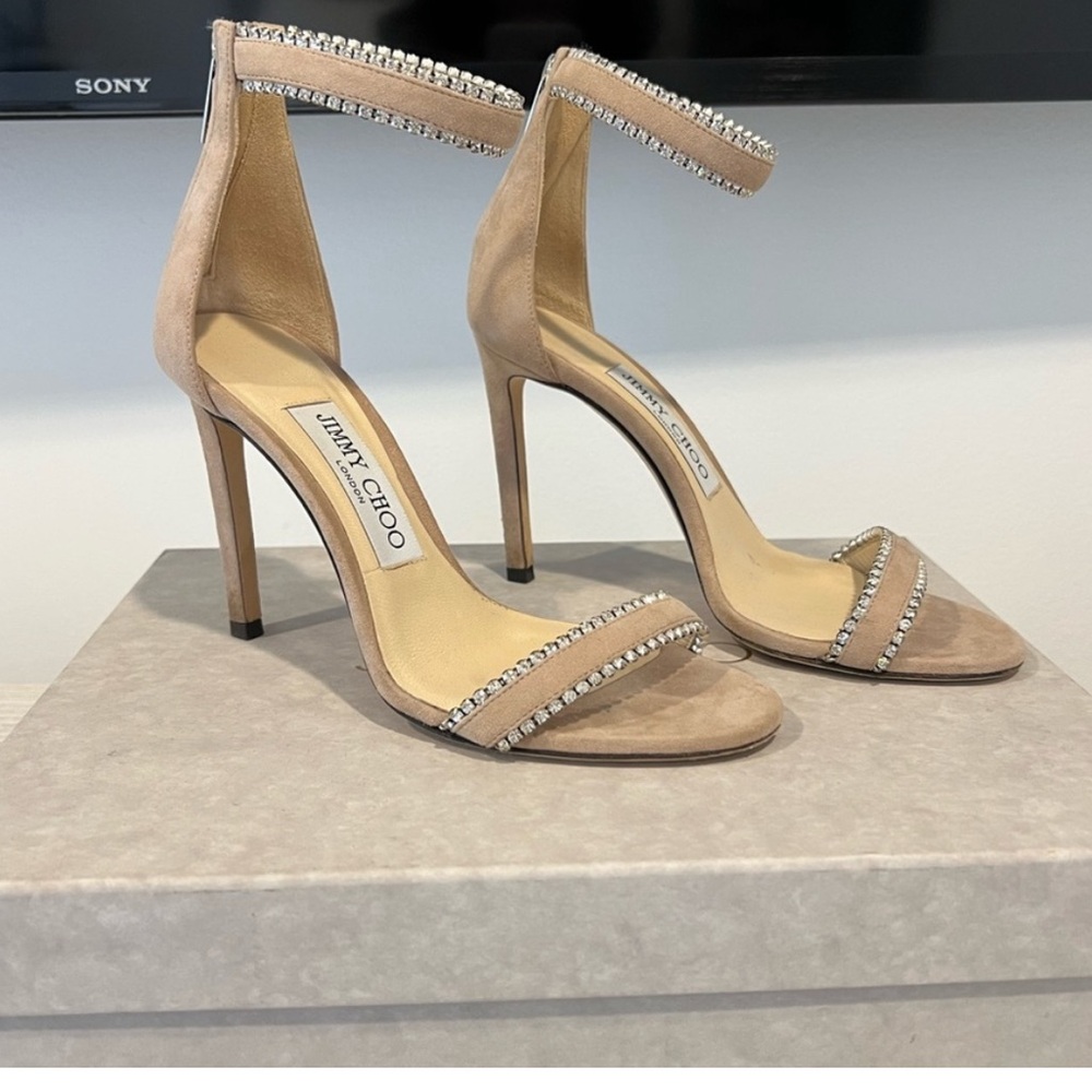 Jimmy Choo Tan / blush Heels with Sparkling Accents